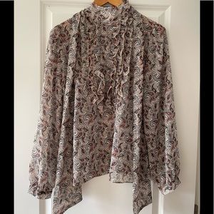 PRINTED TIED RUFFLED BLOUSE